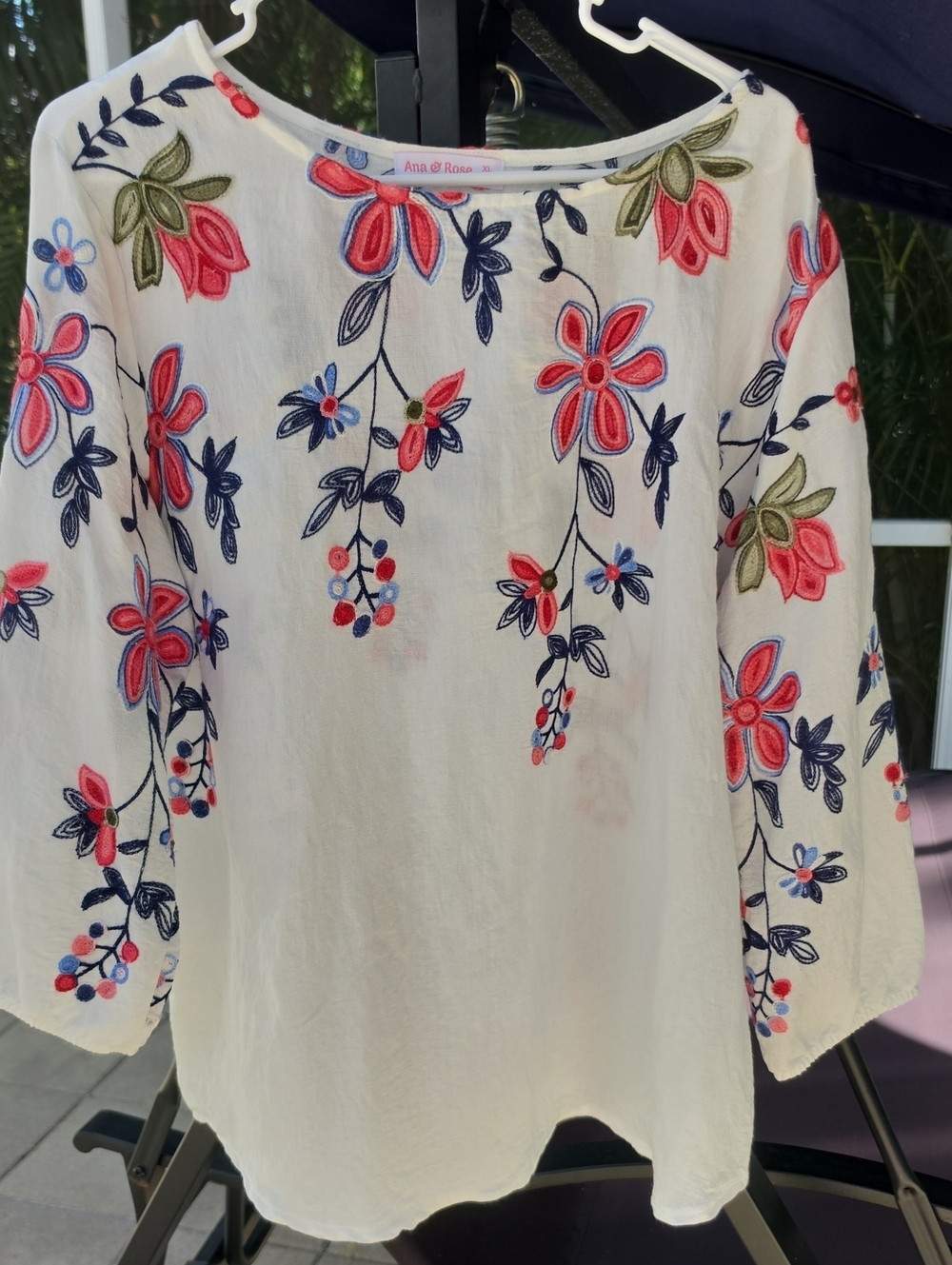 ANA & ROSE White Embroidered Floral Women's Top